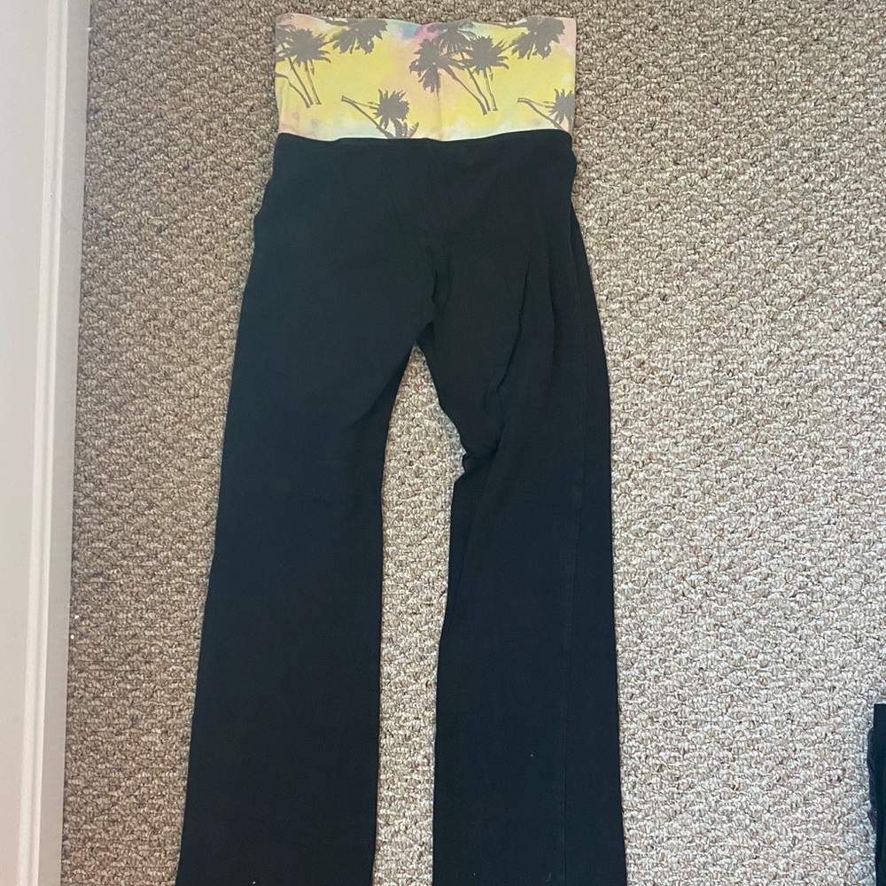 Black Yoga Pants With Colorful Fold Over Top